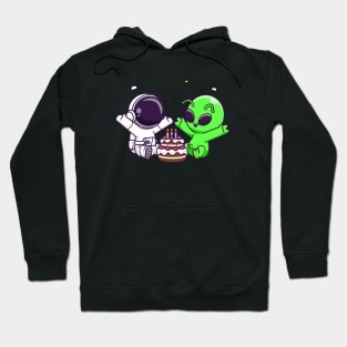 Cute Astronaut And Alien With Birthday Cake Cartoon Hoodie